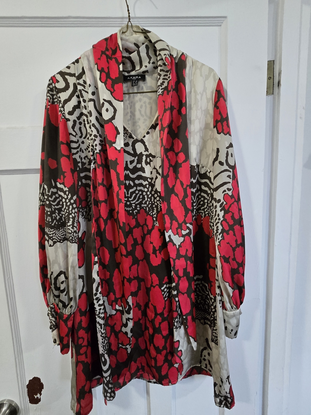 Silk Red & Cream Long Sleeve Dress with customizable sash ties